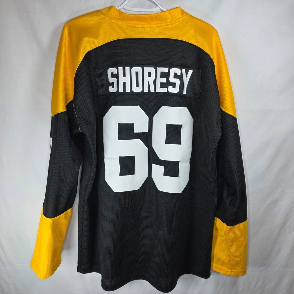 Letterkenny Shamrocks Shoresy Hockey Jersey Black Yellow #69 | Mens Size L - Picture 2 of 8